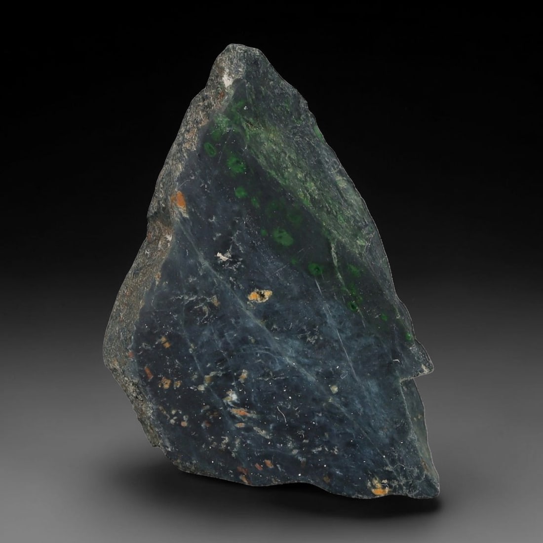 176ct Natural Type A Burmese Jadeite Jade Sliced Rough, 2AZ: This specimen is a sliced rough block of natural Type A Burmese jadeite jade. The interior displays natural colour zoning with visible mineral veining and crystalline patterns typical of unprocessed j
