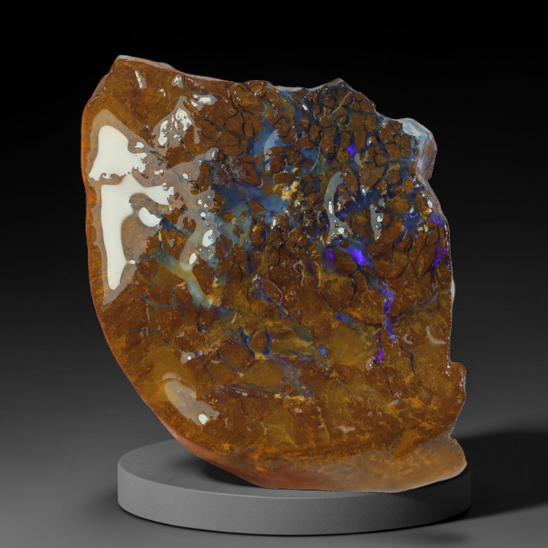 55.74ct Natural Australian Queensland Boulder Opal Sliced Slab Cutting Rough, 11AX: Natural sliced slab rough of Queensland boulder opal cutting grade, featuring rich color ironstone matrix with patterns. The face clearly reveals extensive opal veining and pocket formations running t