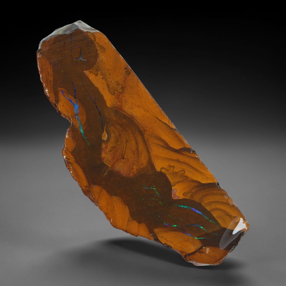 86.46ct Natural Australian Queensland Boulder Opal Sliced Slab Cutting Rough, 34AY: Natural sliced slab rough of Queensland boulder opal cutting grade, featuring rich color ironstone matrix with patterns. The face clearly reveals extensive opal veining and pocket formations running t