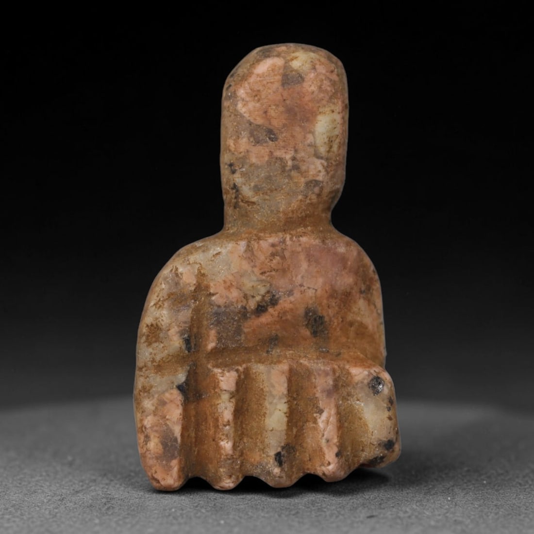 Ancient Egyptian Steatite Hand Carved Protective Amulet, 44AP: Miniature antique wearable talisman meticulously shaped from natural steatite stone, originating from ancient Egyptian cultural craft traditions. Steatite was a widely favored mineral medium in Egypti