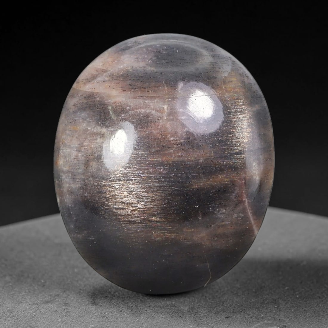 32.70 Carats Natural Australian Lattice Sunstone Cabochon Loose Gemstone, 87AB: This rich lattice sunstone boasts striking vertical mineral lattice inclusions, measured at 25.2x21.2x8.4mm, its earthy blended brown and peach base paired with vibrant multi-colored light reflections
