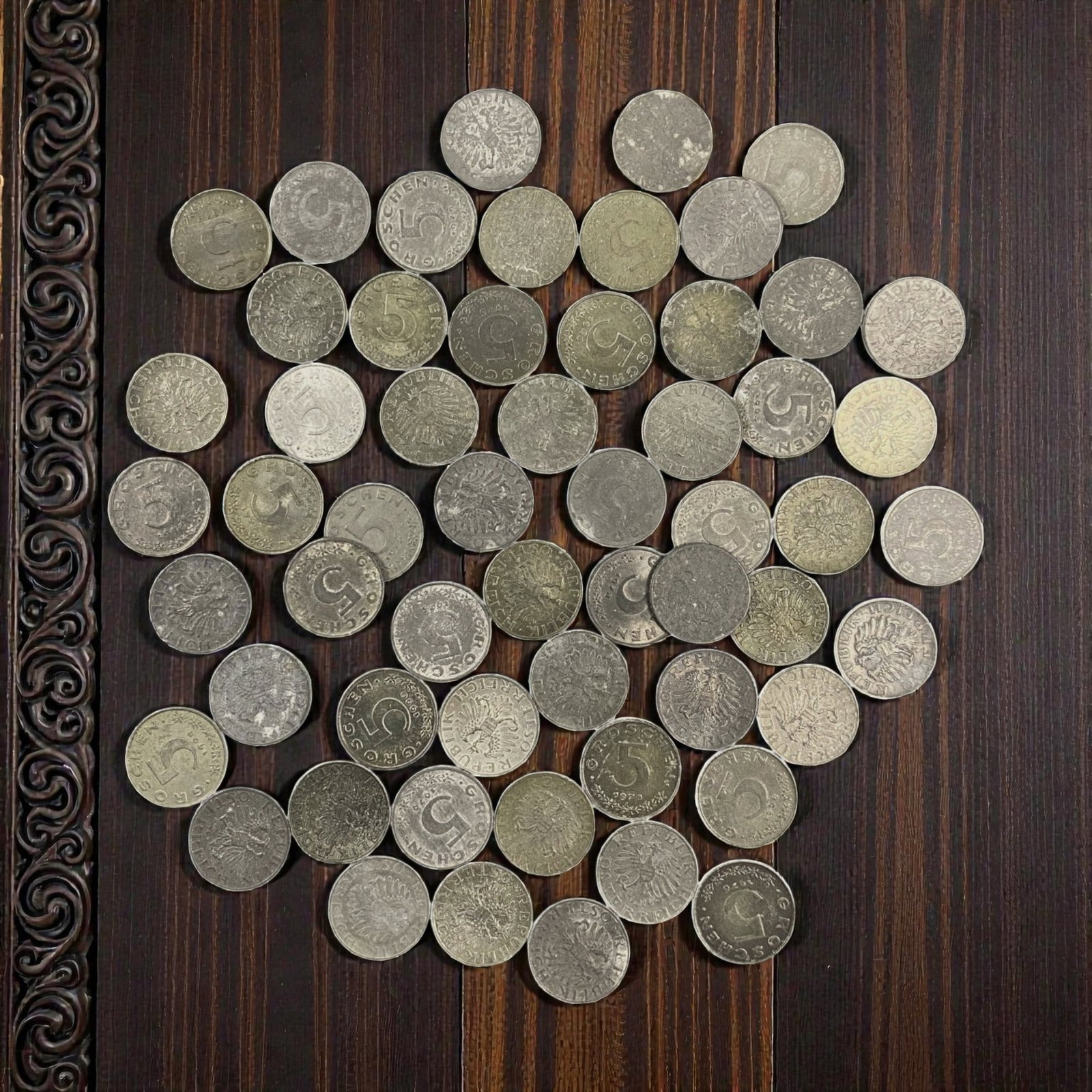 AUSTRIA: Imperial Eagle - 5 Groschen Bulk Coin Lot, 11V: This bulk lot of Austrian 5 Groschen coins features the iconic imperial eagle motif, a powerful symbol of Austro-Hungarian sovereignty. The reverse displays the bold numeral "5 GROSCHEN," while the ob