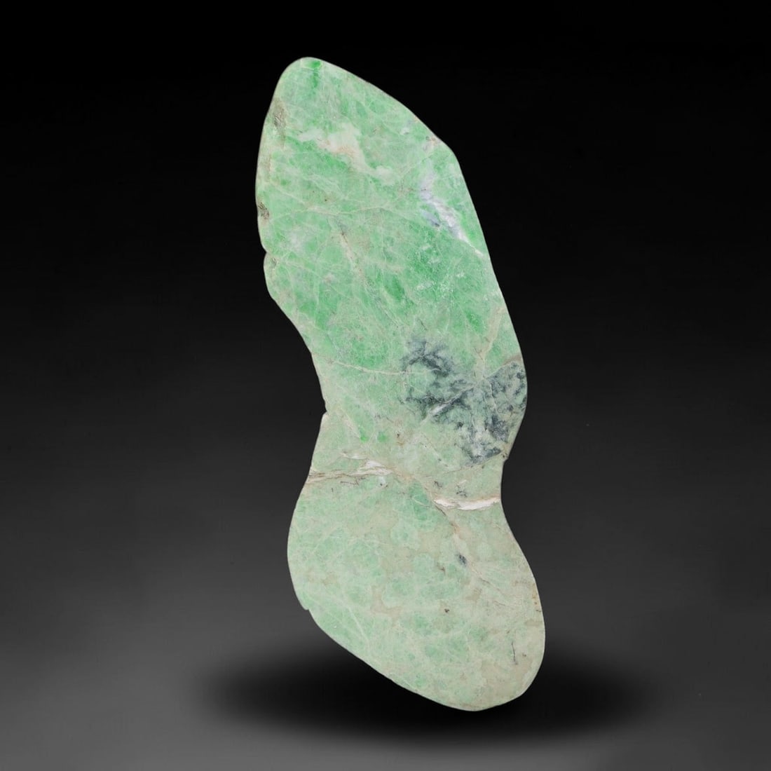 370ct Natural Type A Burmese Jadeite Jade Sliced Rough, 30AZ: This specimen is a sliced rough block of natural Type A Burmese jadeite jade. The interior displays natural colour zoning with visible mineral veining and crystalline patterns typical of unprocessed j