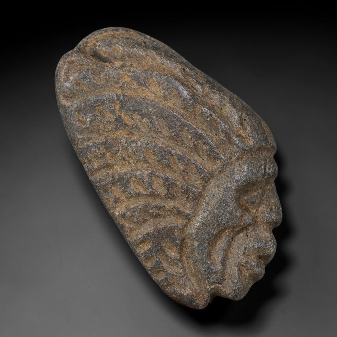 Ancient Medieval Near Eastern Tribal Hand Carved Fossil Bone Effigy Amulet, 79AP (1 of 1)