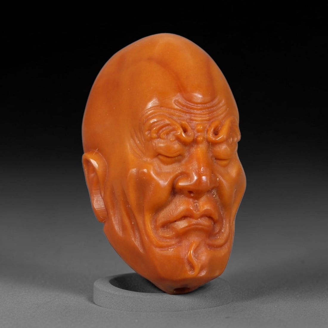 Hand Carved Chinese Natural Olive Nut Drilled Art Bead, 69AC: Traditional hand-sculpted craft bead carved from solid natural olive nut core, representing a classic miniature Chinese micro-carving folk art piece with a pre-drilled suspension bore integrated for e