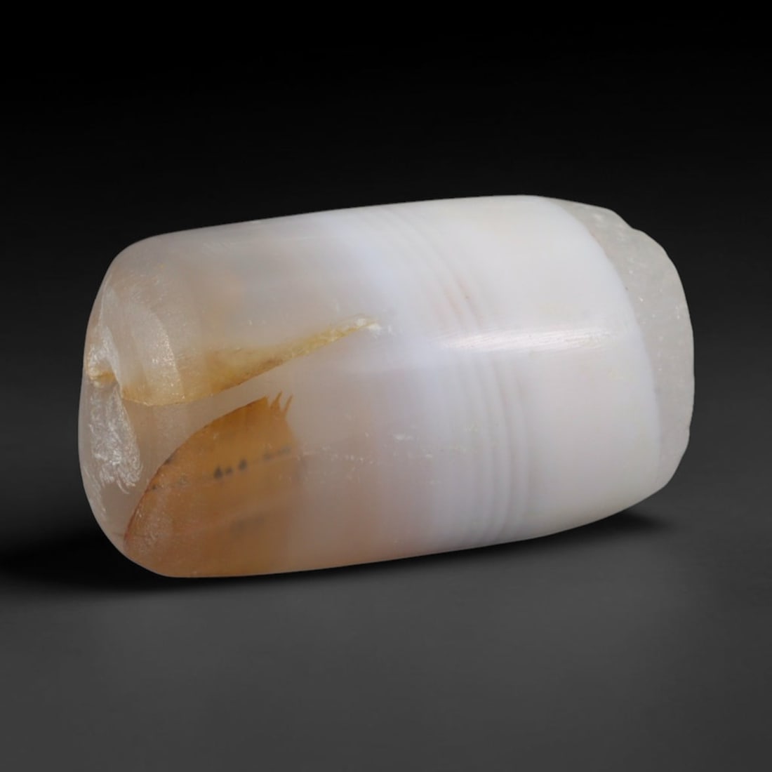Ancient Ur III Sumerian Dynasty Banded Agate Barrel Bead (2112-2004 BCE), 43AD (1 of 1)