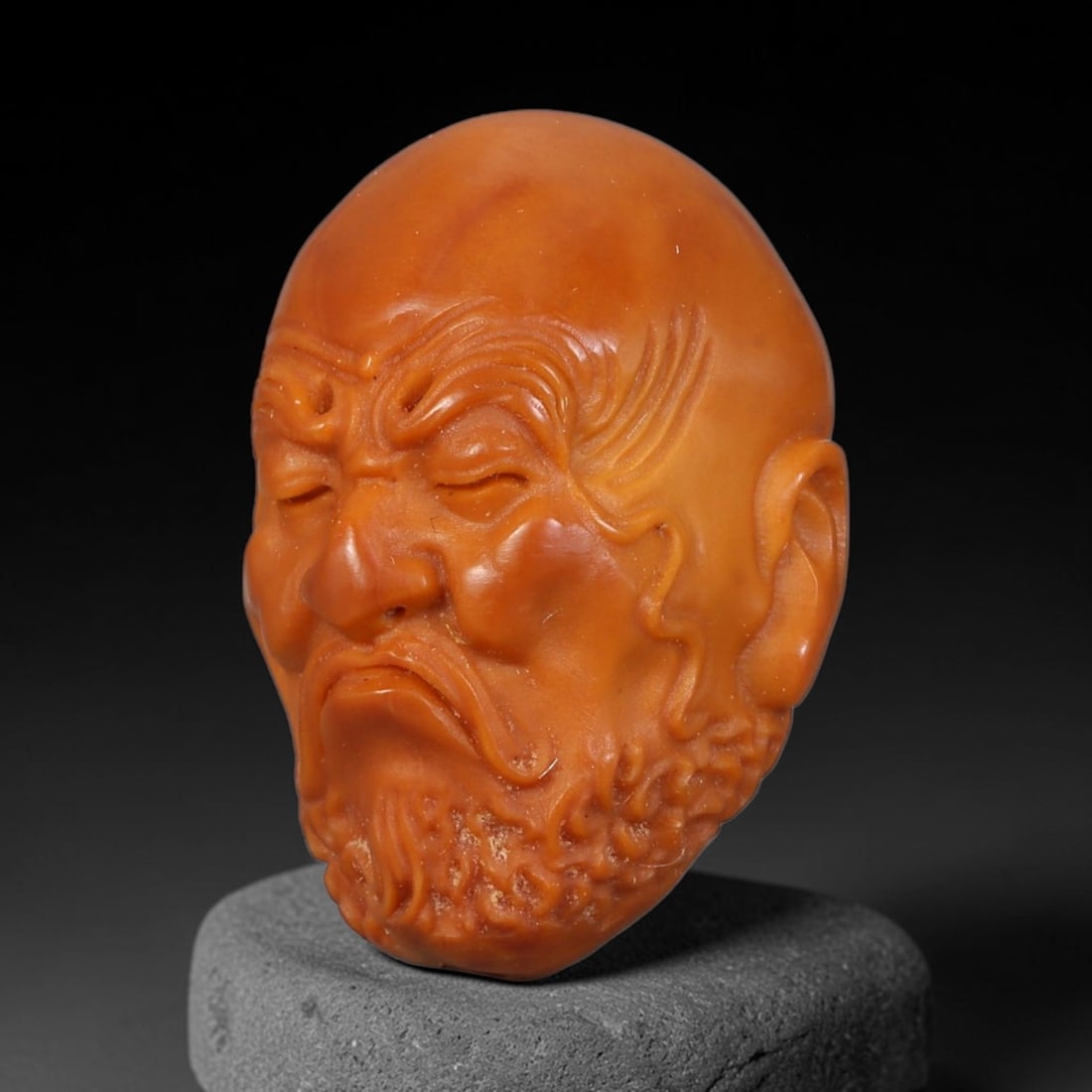 Hand Carved Chinese Natural Olive Nut Drilled Art Bead, 75AC: Traditional hand-sculpted craft bead carved from solid natural olive nut core, representing a classic miniature Chinese micro-carving folk art piece with a pre-drilled suspension bore integrated for e