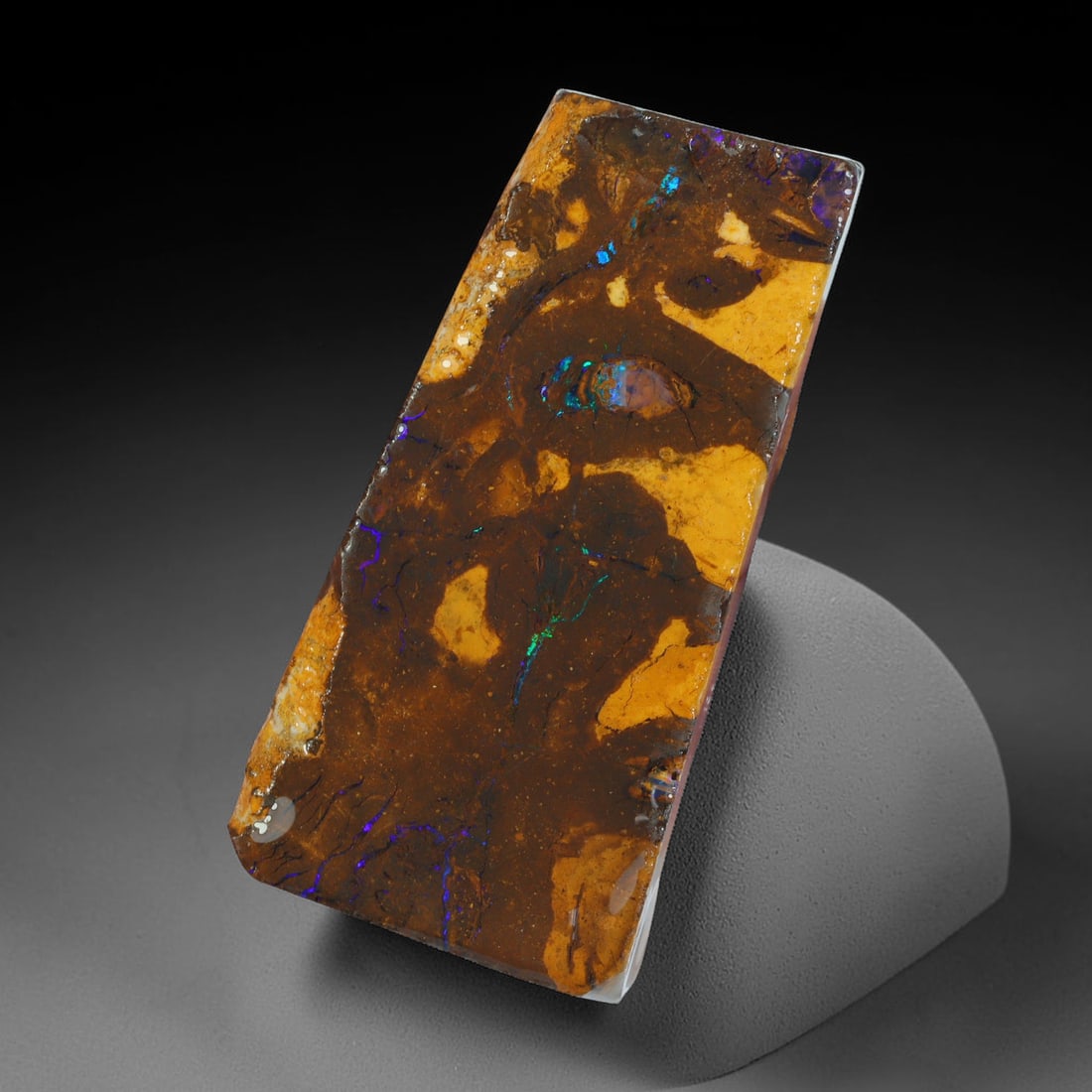 79.41ct Natural Australian Queensland Boulder Opal Sliced Slab Cutting Rough, 93AX: Natural sliced slab rough of Queensland boulder opal cutting grade, featuring rich color ironstone matrix with patterns. The face clearly reveals extensive opal veining and pocket formations running t