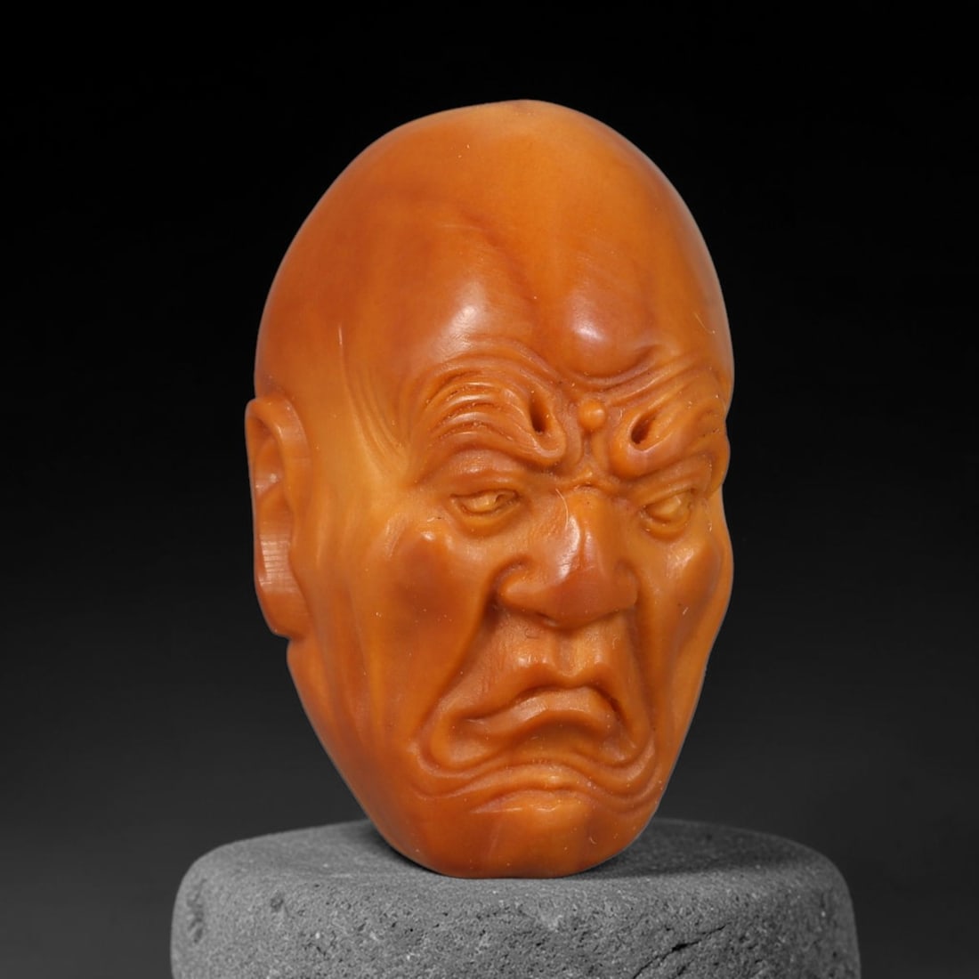 Hand Carved Chinese Natural Olive Nut Drilled Art Bead, 71AC: Traditional hand-sculpted craft bead carved from solid natural olive nut core, representing a classic miniature Chinese micro-carving folk art piece with a pre-drilled suspension bore integrated for e