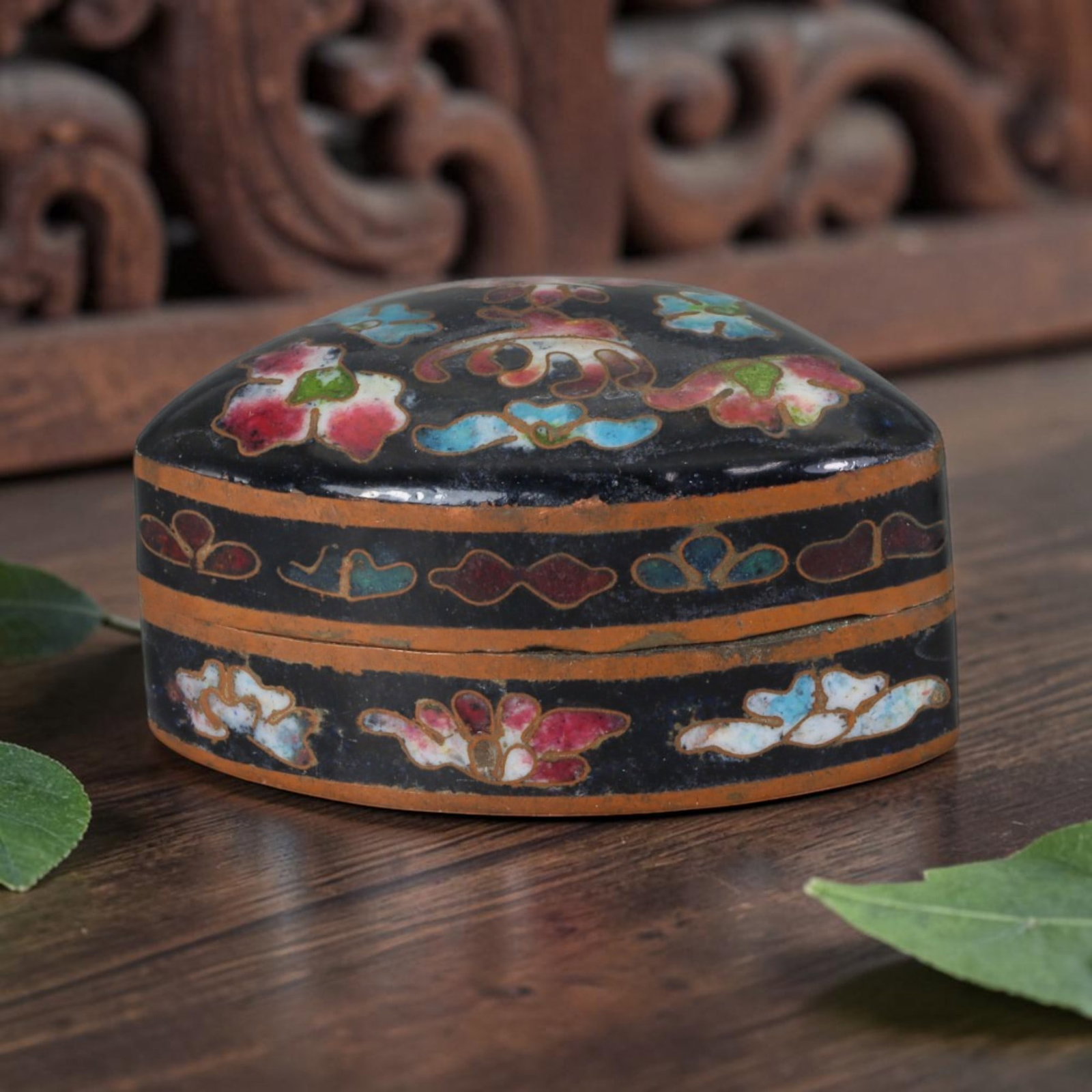 Vintage Chinese Copper Cloisonne Trinket Box - Multi Floral Enamel Casket, 25AR (1 of 2)