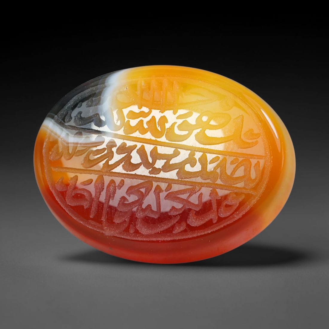 Early Vintage Islamic Natural Agate Script Intaglio Seal Cabochon (Post 1900 CE), 80AP: Fully hand-engraved oval agate intaglio seal tablet, crafted entirely by hand with no machine-assisted carving. The polished stone face features inscribed devotional script contained within a defined 