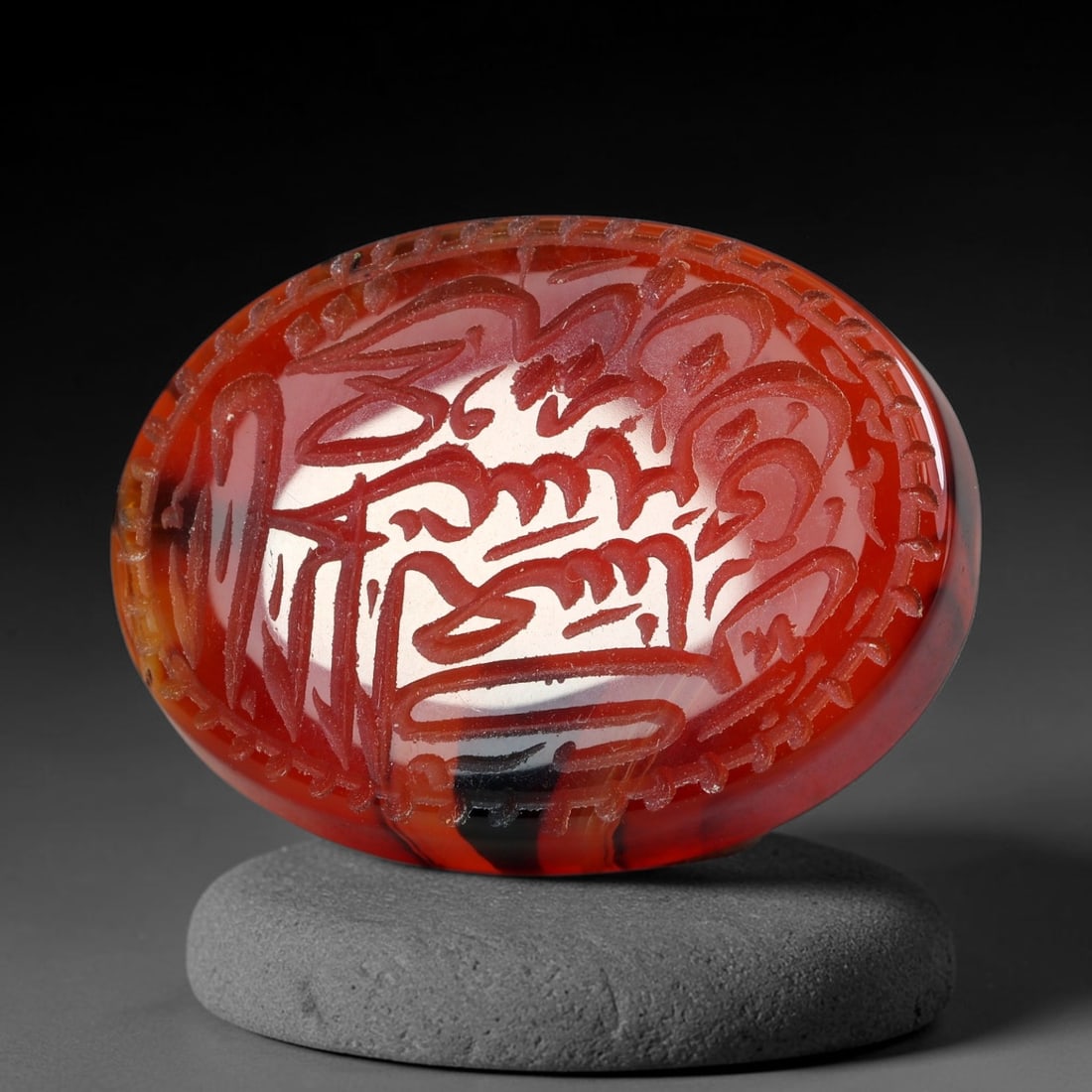 Early Vintage Islamic Natural Agate Script Intaglio Seal Cabochon (Post 1900 CE), 78AN: Fully hand-engraved oval agate intaglio seal tablet, crafted entirely by hand with no machine-assisted carving. The polished stone face features inscribed devotional script contained within a defined 