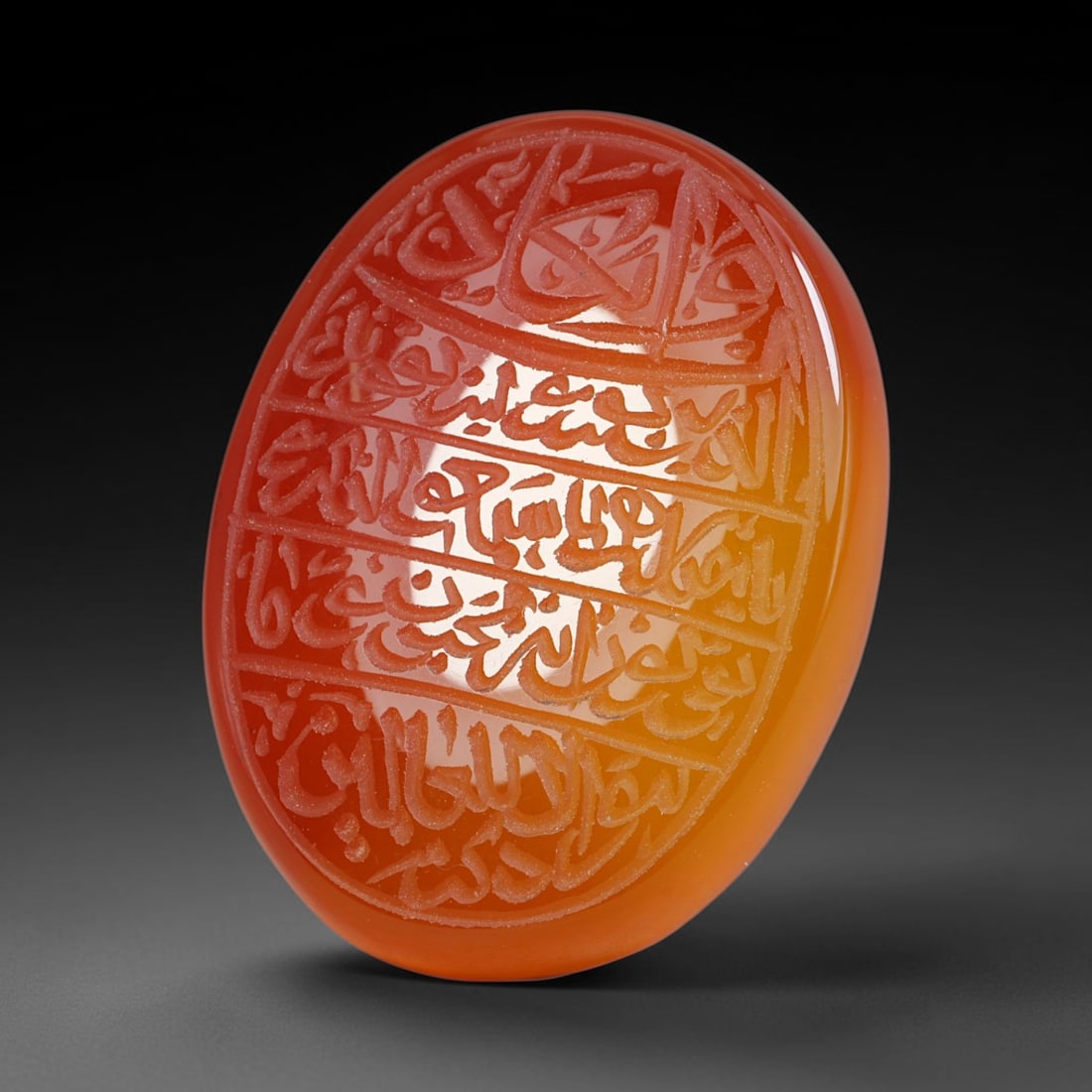 Early Vintage Islamic Natural Agate Script Intaglio Seal Cabochon (Post 1900 CE), 14FG: Fully hand-engraved oval agate intaglio seal tablet, crafted entirely by hand with no machine-assisted carving. The polished stone face features inscribed devotional script contained within a defined 