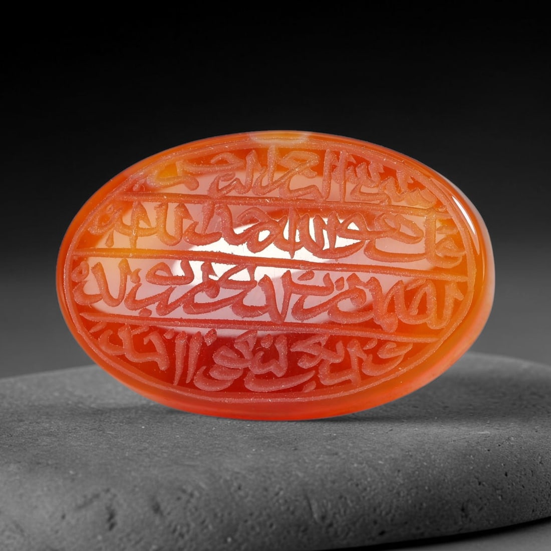 Early Vintage Islamic Natural Agate Script Intaglio Seal Cabochon (Post 1900 CE), 68AN: Fully hand-engraved oval agate intaglio seal tablet, crafted entirely by hand with no machine-assisted carving. The polished stone face features inscribed devotional script contained within a defined 