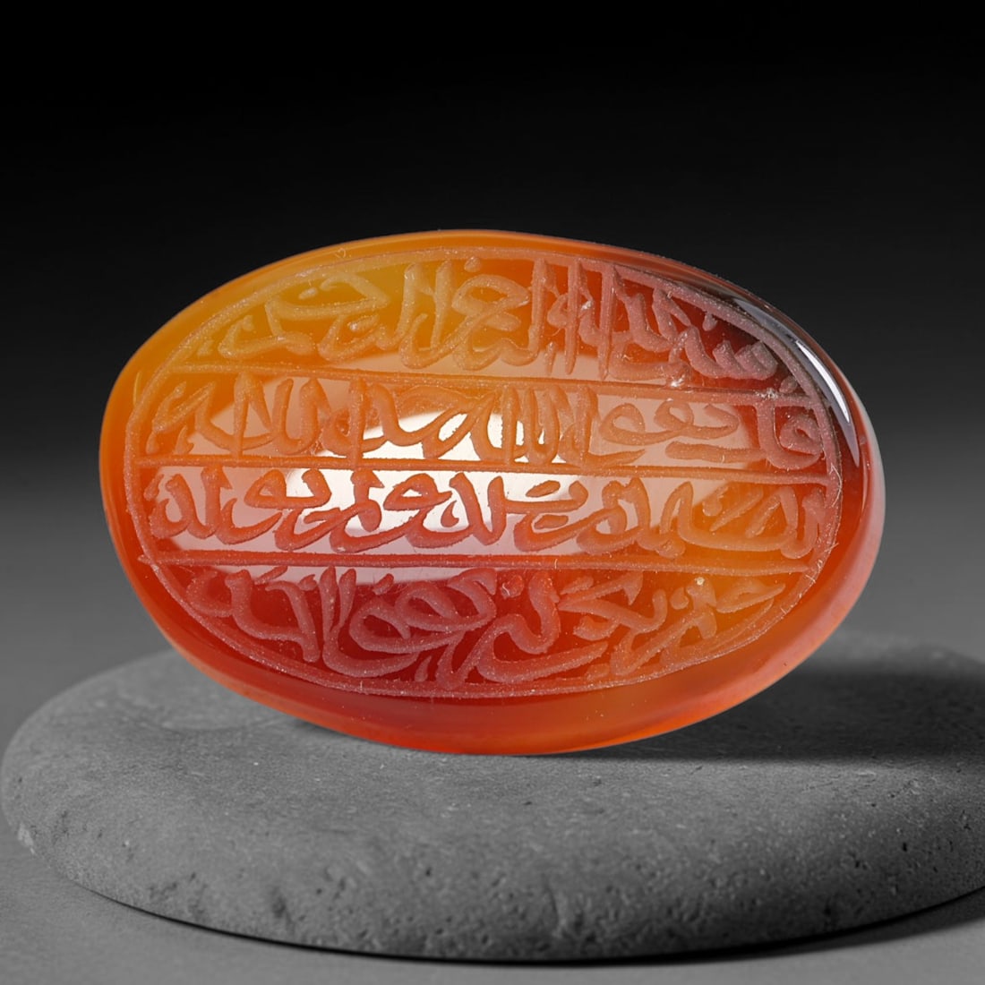 Early Vintage Islamic Natural Agate Script Intaglio Seal Cabochon (Post 1900 CE), 91FL: Fully hand-engraved oval agate intaglio seal tablet, crafted entirely by hand with no machine-assisted carving. The polished stone face features inscribed devotional script contained within a defined 