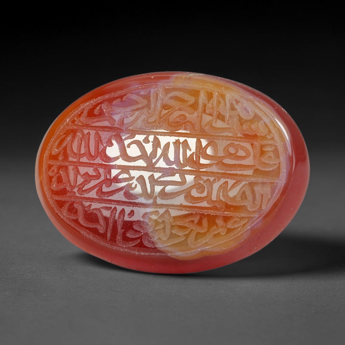 Early Vintage Islamic Natural Agate Script Intaglio Seal Cabochon (Post 1900 CE), 99AP: Fully hand-engraved oval agate intaglio seal tablet, crafted entirely by hand with no machine-assisted carving. The polished stone face features inscribed devotional script contained within a defined 