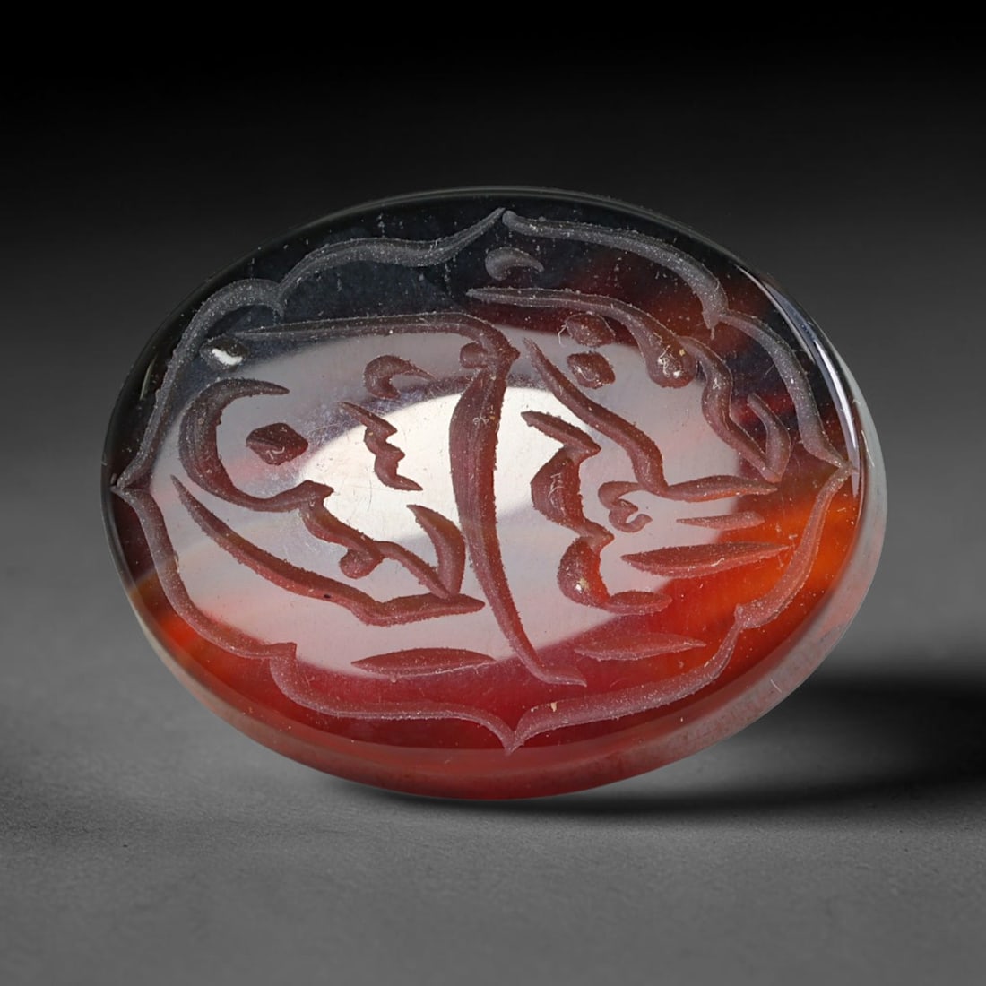 Early Vintage Islamic Natural Agate Script Intaglio Seal Cabochon (Post 1900 CE), 83FL: Fully hand-engraved oval agate intaglio seal tablet, crafted entirely by hand with no machine-assisted carving. The polished stone face features inscribed devotional script contained within a defined 