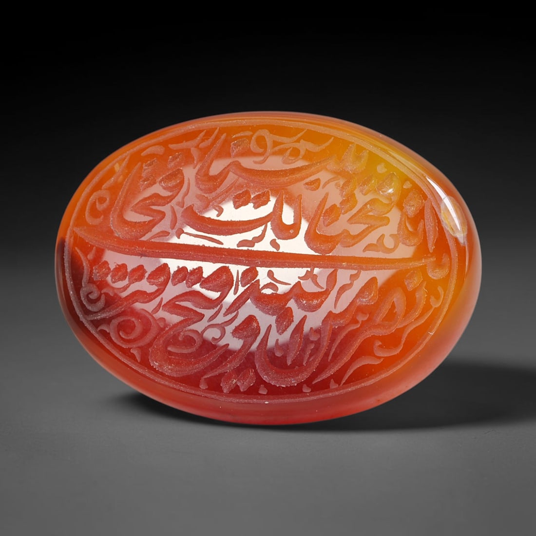 Early Vintage Islamic Natural Agate Script Intaglio Seal Cabochon (Post 1900 CE), 94FL: Fully hand-engraved oval agate intaglio seal tablet, crafted entirely by hand with no machine-assisted carving. The polished stone face features inscribed devotional script contained within a defined 