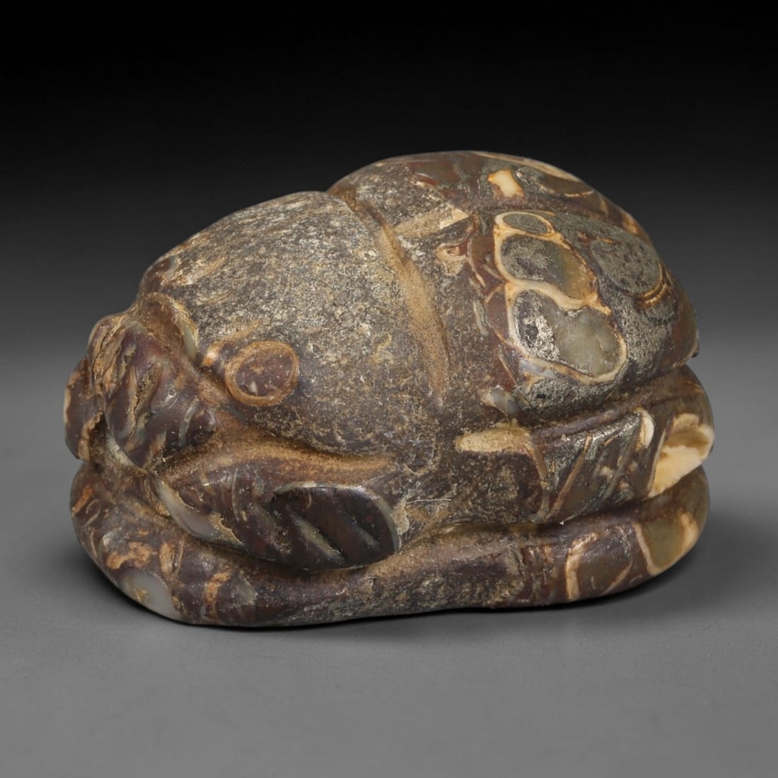 Ancient Egyptian Late Period Natural Orbicular Jasper Scarab Amulet (664-30 BCE), 52AB (1 of 1)