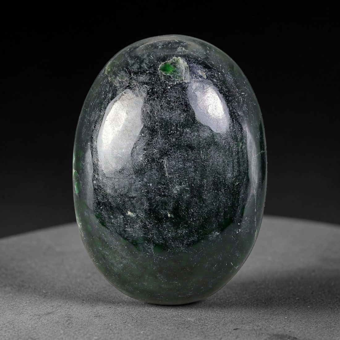 42.50ct Natural Burmese Type A Jadeite Jade Cabochon, 64FP: This single loose natural Burmese Type A jadeite jade cabochon, fully untreated with no dyeing, bleaching or resin impregnation, this genuine Type A jade retains its all-natural crystalline structure 