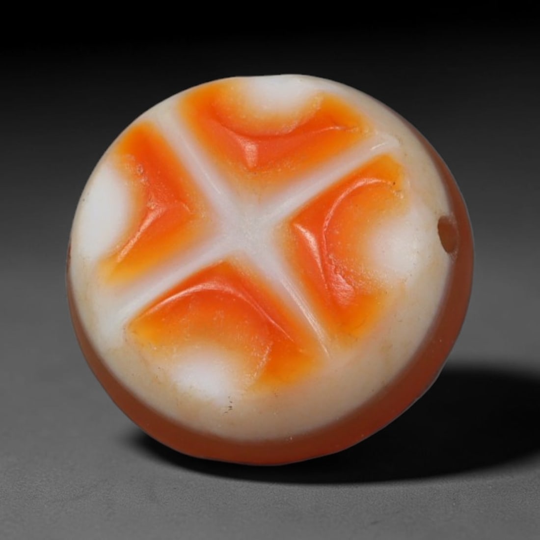 Vintage Tibetan Natural Carnelian Agate Bead Talisman, 100AP: Small traditional wearable bead hand polished from solid natural carnelian agate mineral, originating from Himalayan Tibetan cultural craft heritage. Carnelian agate was a widely cherished stone mater