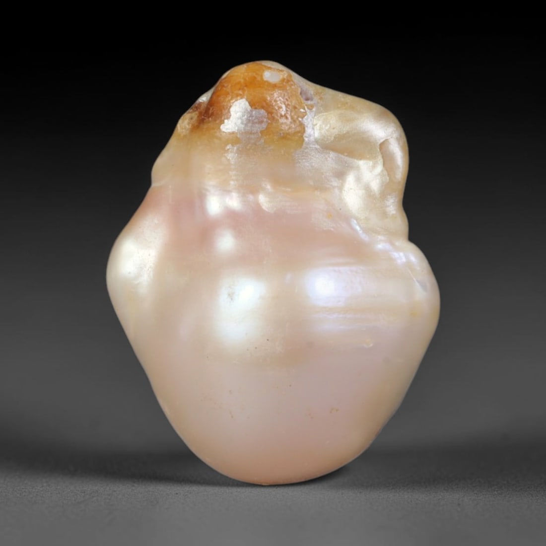Natural Freshwater Keshi Pearl - Iridescent Baroque Pearl Ornament, 38AE: A natural freshwater keshi pearl with organic asymmetrical baroque shaping, exhibiting soft creamy blush base tones with shifting pastel pink, lavender and pale gold iridescent luster across its smoot