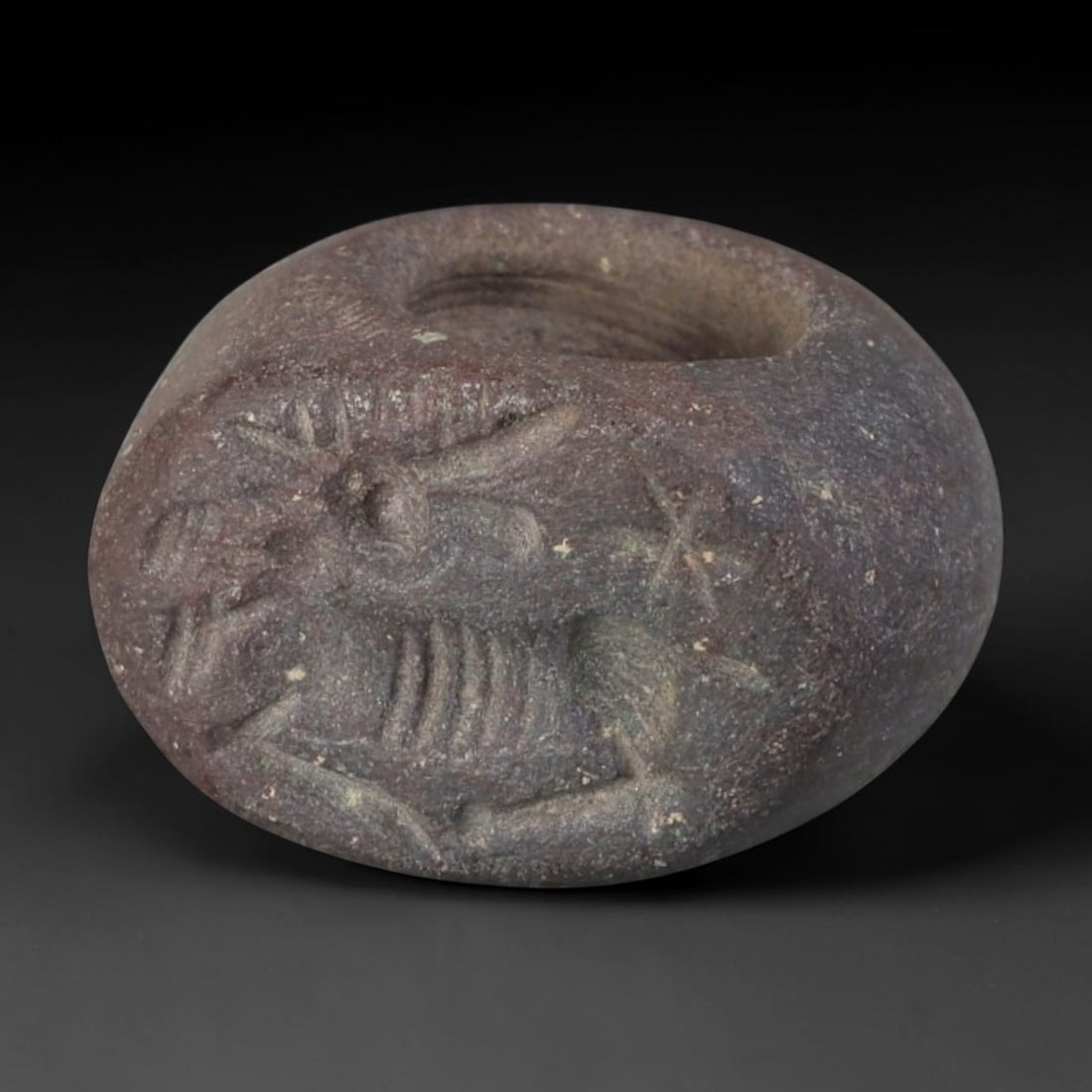 Ancient Sasanian Steatite Hemispherical Stamp Seal, 20AP: Antique hemispherical stamp seal hand-carved from natural steatite stone, measuring 1.5cm x 1.3cm. This classic domed Sasanian stamp seal follows the iconic compact hemispherical silhouette typical of