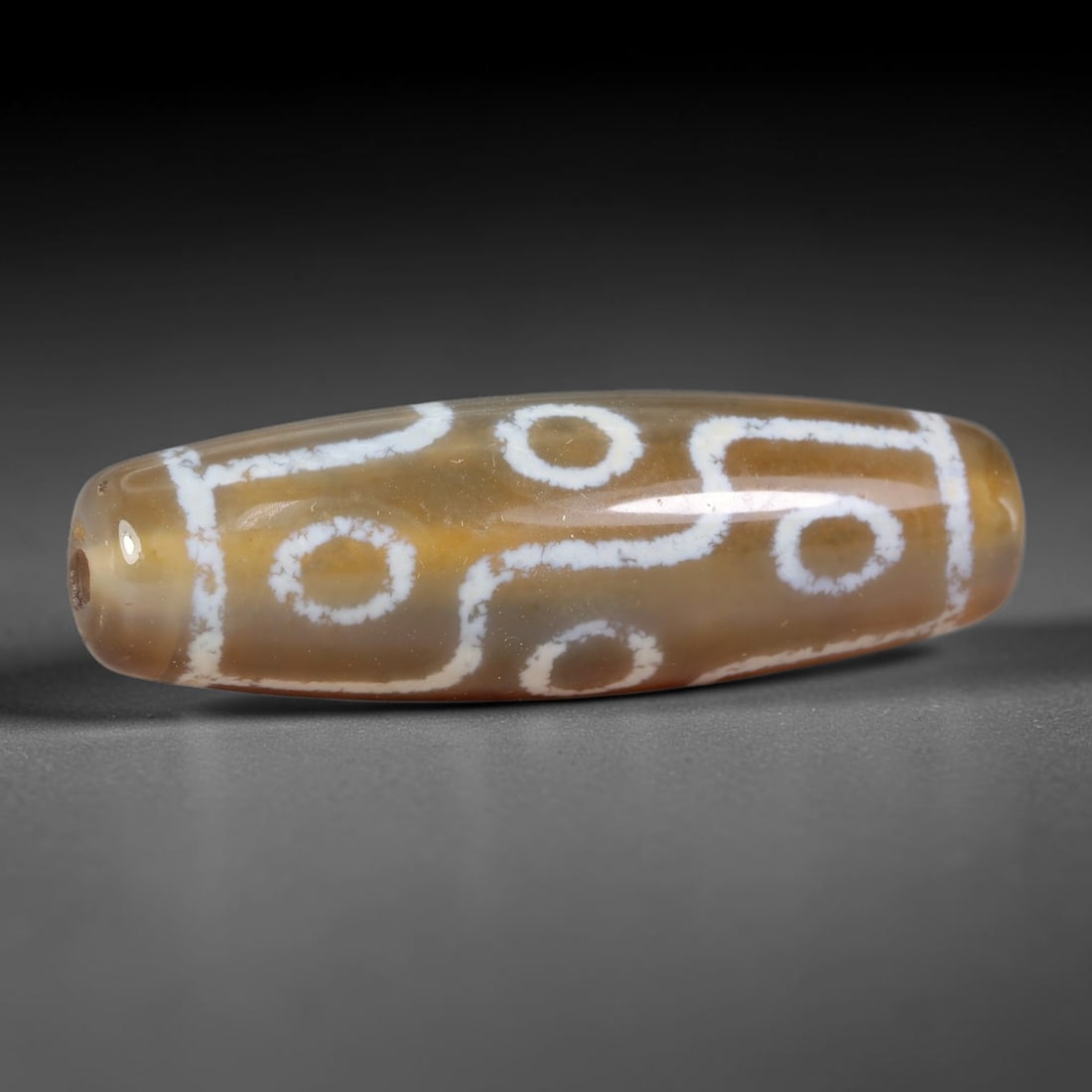Vintage Himalayan Tibetan Natural Etched Agate Dzi Amulet Trade Bead, 62EB: This vintage natural agate dzi amulet bead originates from traditional Tibetan Himalayan craft traditions, a revered chalcedony talisman circulated extensively along cross-mountain regional trade rout