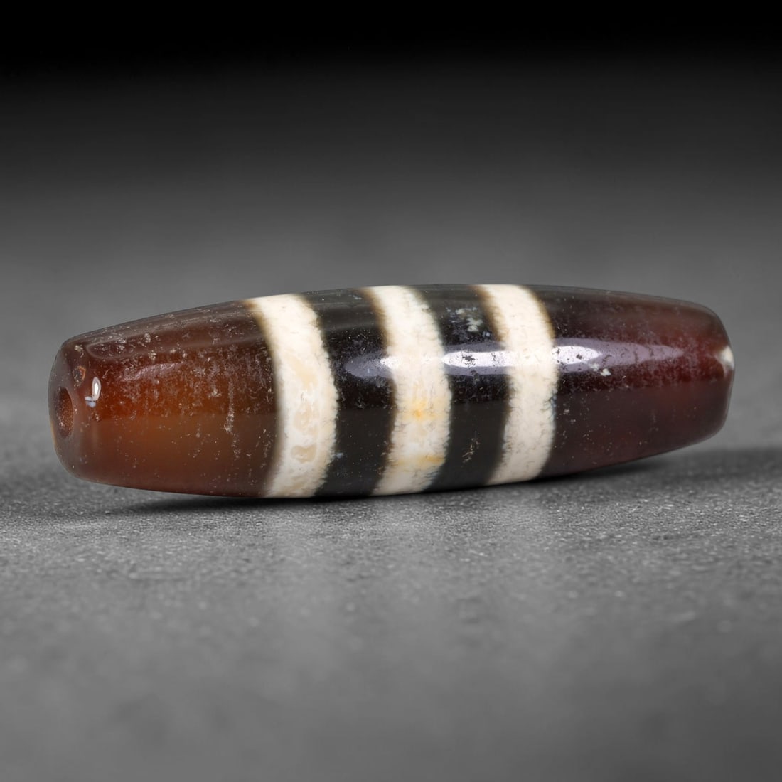 Vintage Himalayan Tibetan Natural Etched Agate Dzi Amulet Trade Bead, 61EB: This vintage natural agate dzi amulet bead originates from traditional Tibetan Himalayan craft traditions, a revered chalcedony talisman circulated extensively along cross-mountain regional trade rout