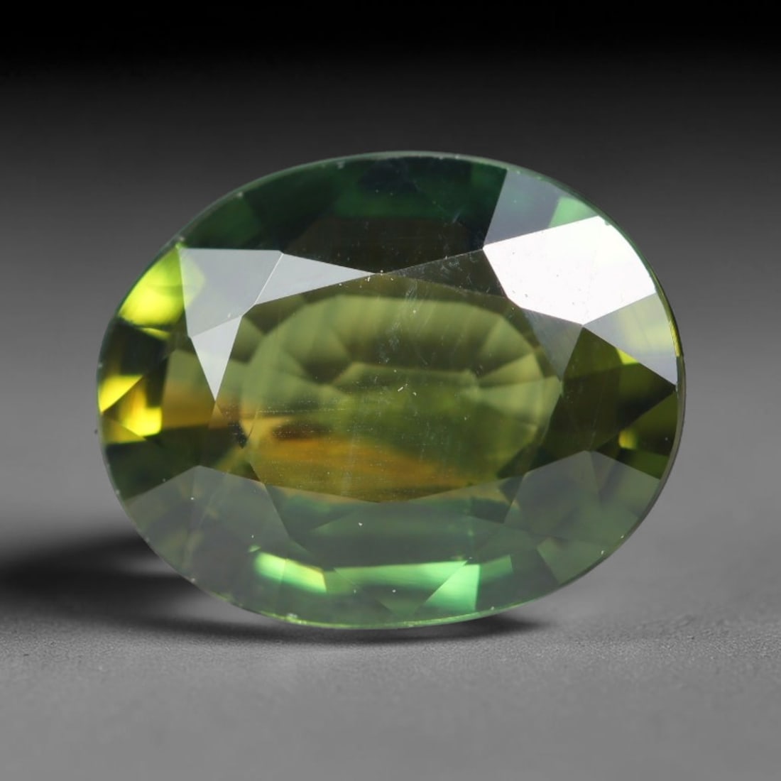 1.72ct Natural Australian Parti Sapphire Faceted Loose Gemstone, 72BA: This expertly faceted Australian parti sapphire features blended multi-tonal green-yellow internal saturation with tiny scattered microscopic mineral specks suspended within its transparent crystallin