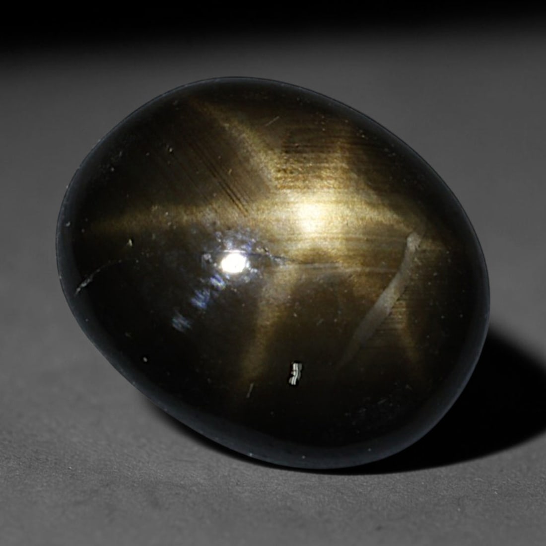 2.10ct Natural Siamese 6-Ray Black Star Sapphire Loose Gemstone, 26BD: This polished star sapphire originates from classic Siamese mining deposits, featuring a deep dark crystalline base with fine native mineral traces trapped within its structure, sized at calibrated 8.