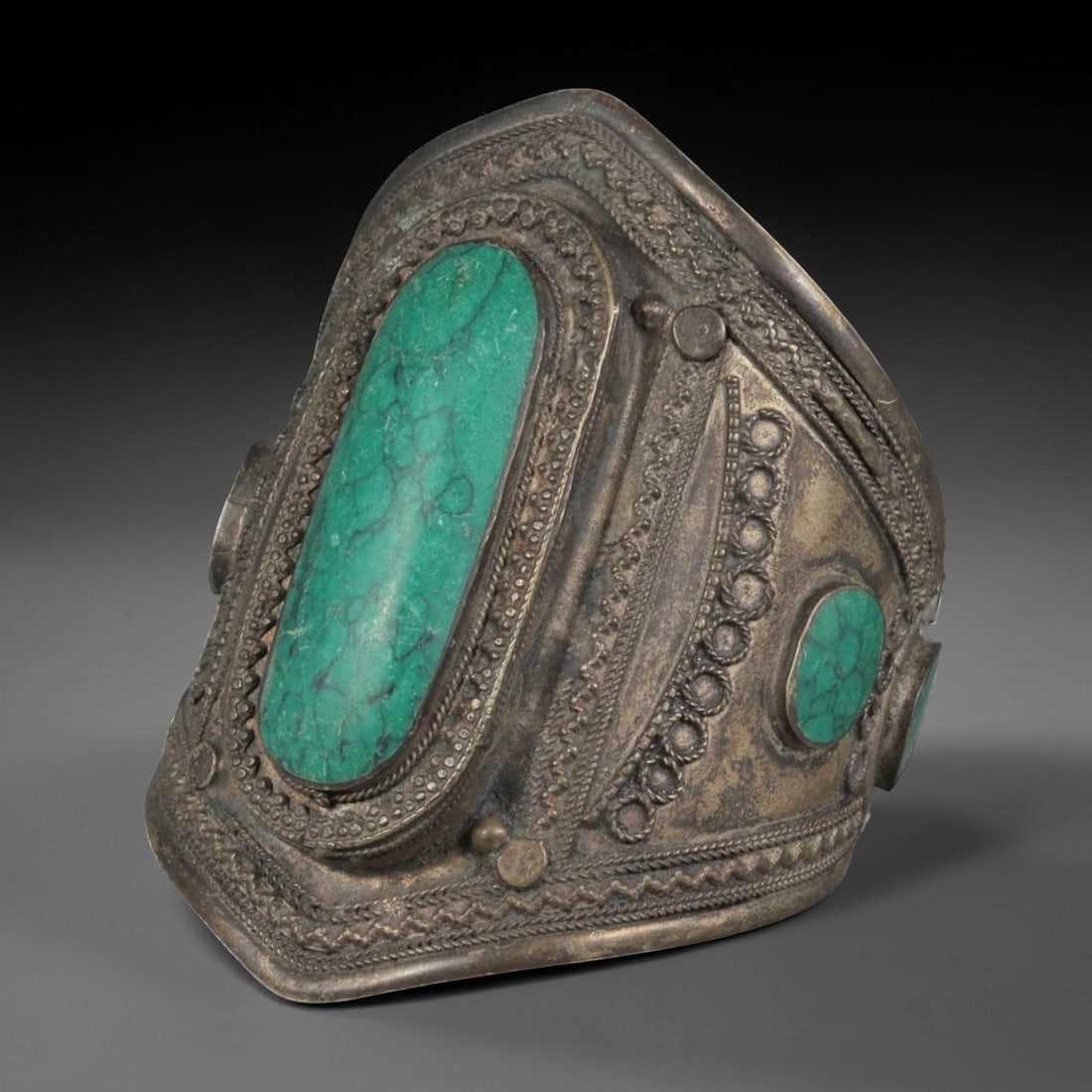 A Vintage Central Asian Silver-Plated Turquoise Cuff Bracelet, 71AH (1 of 2)