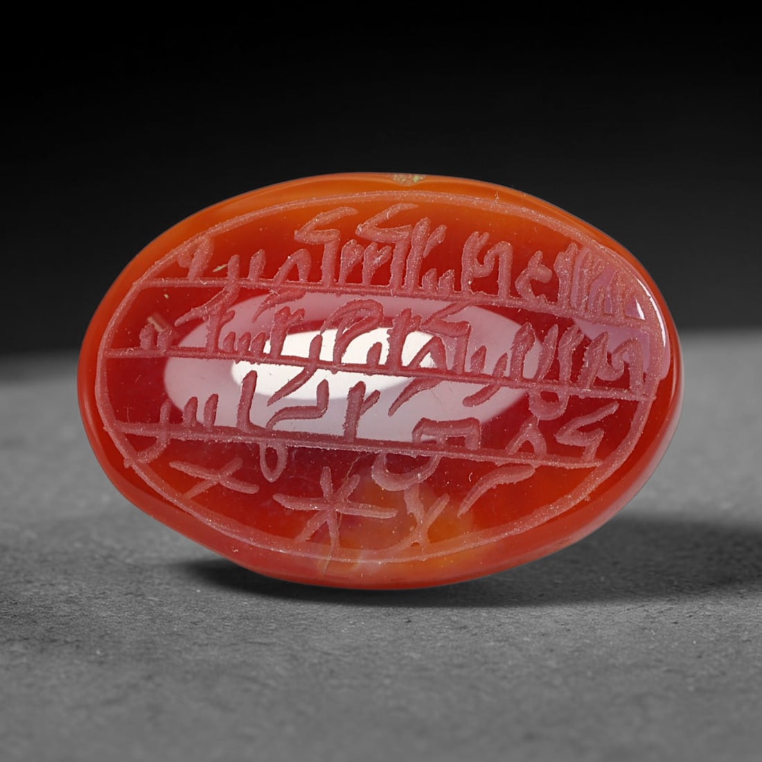 Early Vintage Islamic Natural Agate Script Intaglio Seal Cabochon (Post 1900 CE), 73FL: Fully hand-engraved oval agate intaglio seal tablet, crafted entirely by hand with no machine-assisted carving. The polished stone face features inscribed devotional script contained within a defined 