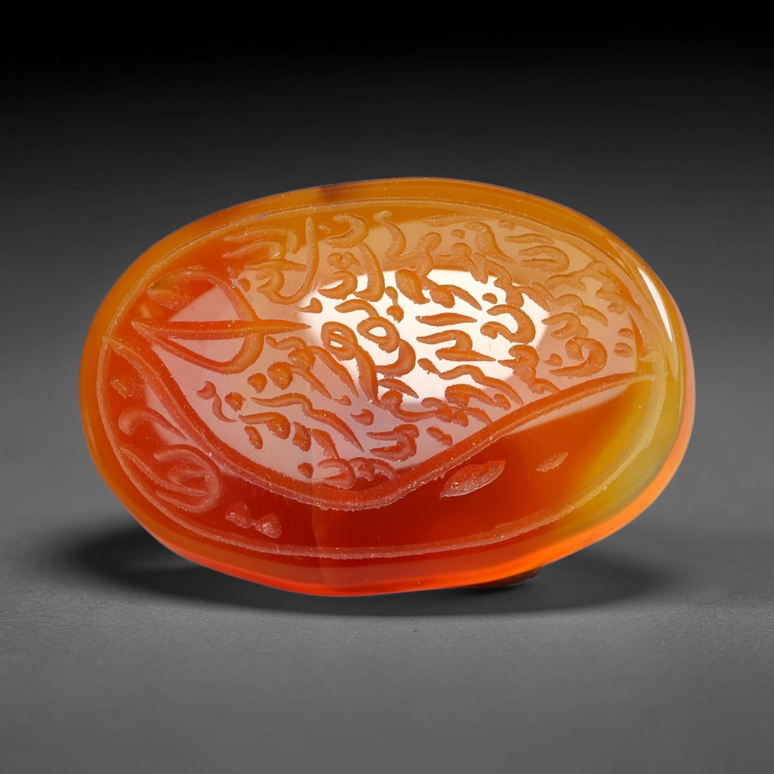 Early Vintage Islamic Natural Agate Script Intaglio Seal Cabochon (Post 1900 CE), 49FL: Fully hand-engraved oval agate intaglio seal tablet, crafted entirely by hand with no machine-assisted carving. The polished stone face features inscribed devotional script contained within a defined 