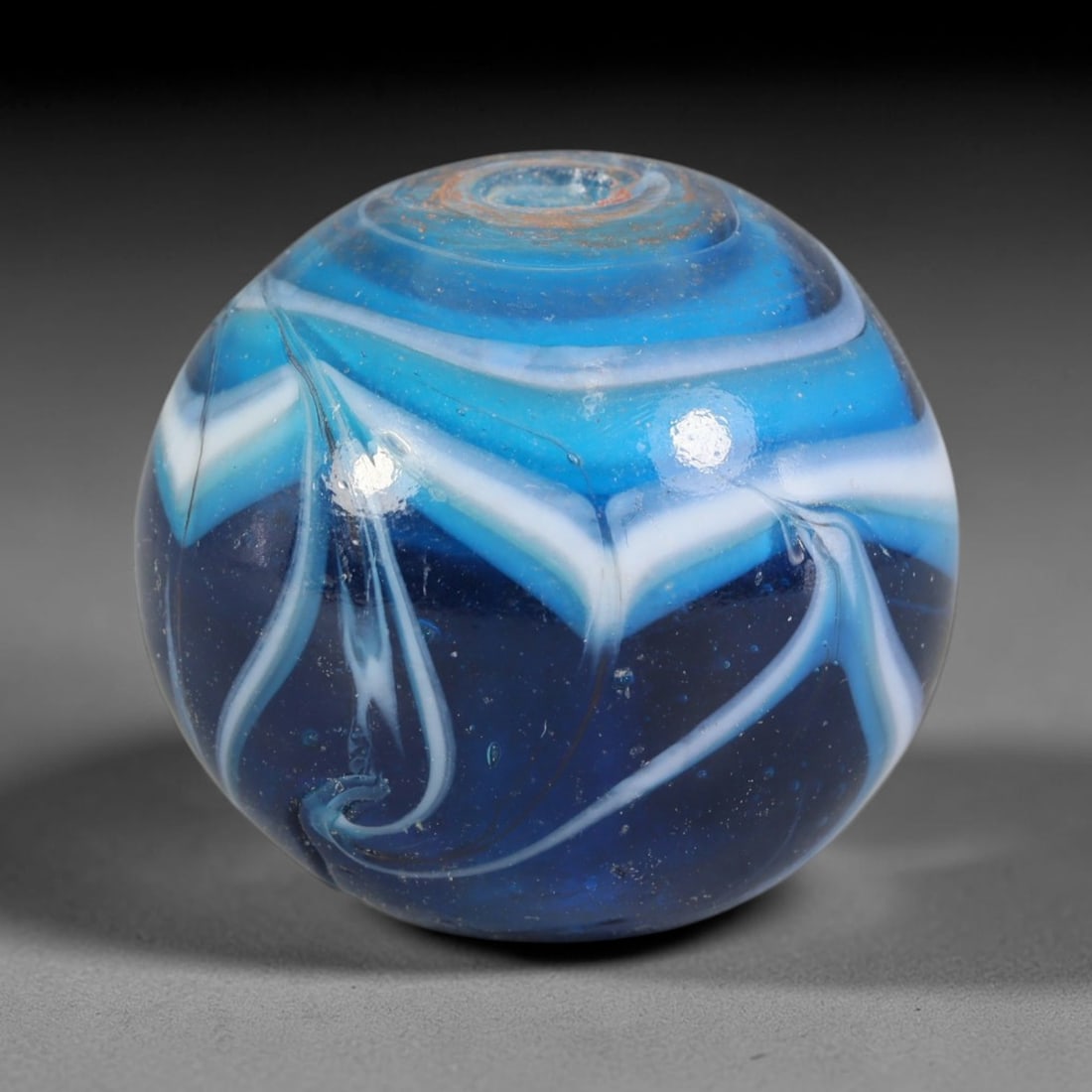 Swirled Blue Blown Glass Bead - Handmade Vintage Spherical Ornament, 17AE (1 of 1)
