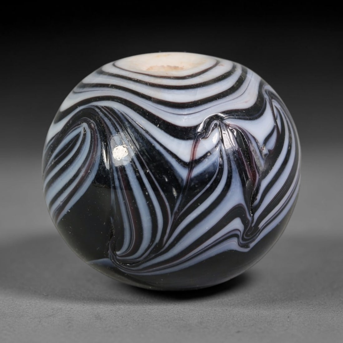 Swirled Dark Tone Blown Glass Bead - Handmade Vintage Spherical Ornament, 25AE (1 of 1)