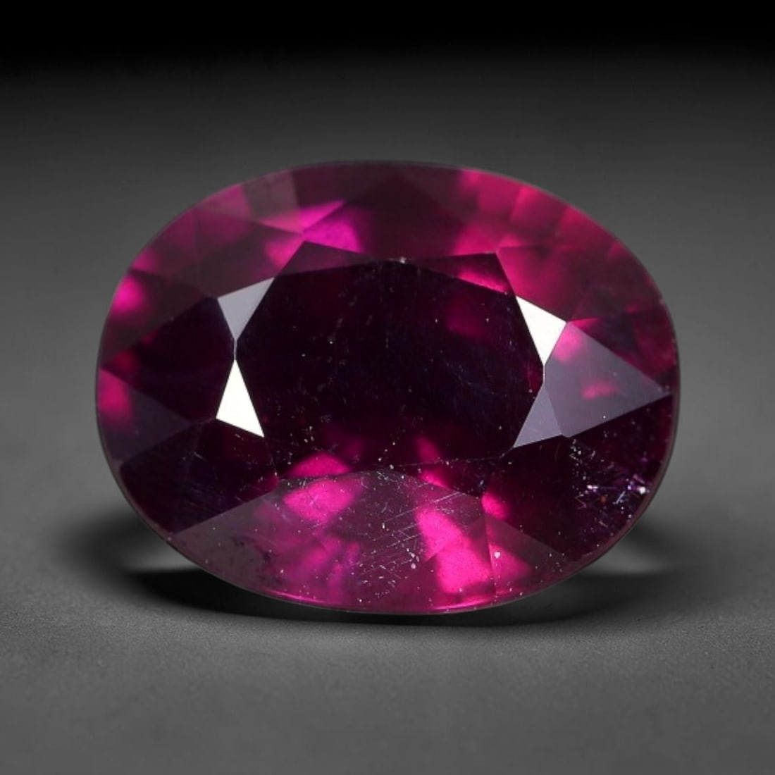 4.84 Carats Natural Mozambique Deep Fuchsia Rhodolite Garnet Loose Gemstone, 35FE: This natural Mozambique rhodolite garnet features dimensions of 11x8.8x5.9mm, holding a vivid deep fuchsia-pink color that glows brightly when light passes through its transparent body, with fine subt