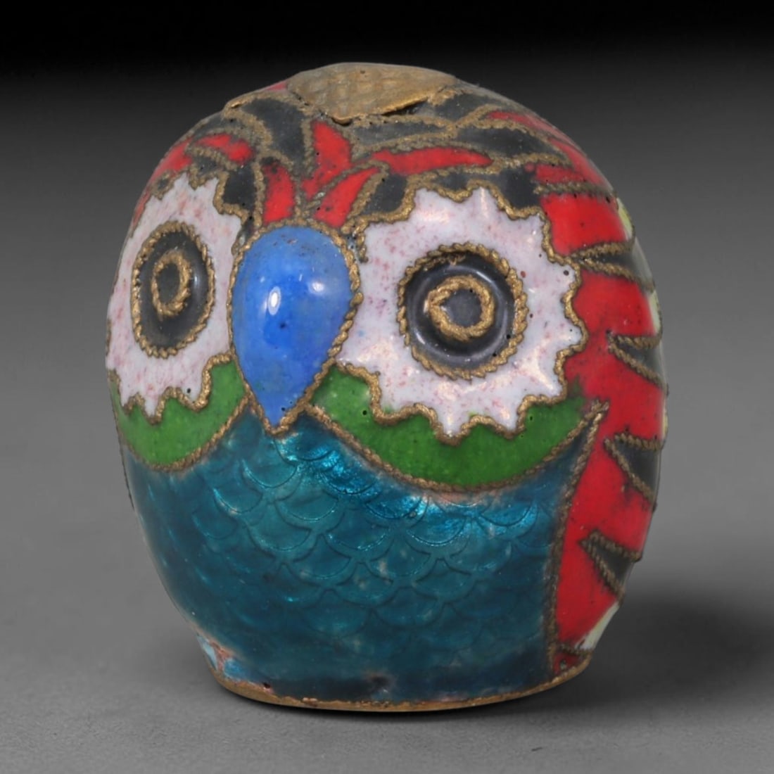Vintage Chinese Copper Cloisonne Egg Owl Figurine - Multicolor Enamel Effigy, 33AR (1 of 3)