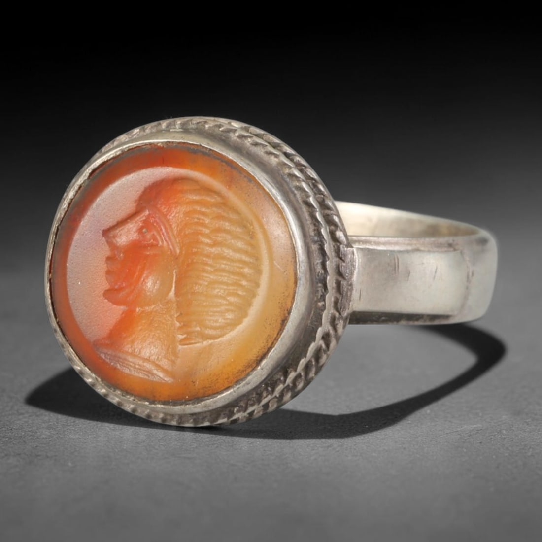 Ancient Medieval Qajar Persian Culture Silver Carnelian Intaglio Signet Ring (1789-1925 CE), 38BF: This authentic antique handcrafted silver signet ring originates from Qajar Dynasty Persian craft traditions, a revered form of elite personal seal jewelry widely traded and worn across historic Persi