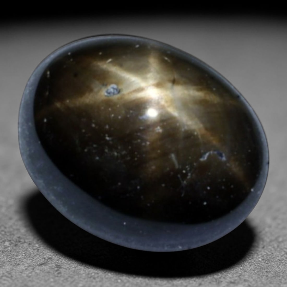 2.85ct Natural Siamese 6-Ray Black Star Sapphire Loose Gemstone, 21BD: This polished star sapphire originates from classic Siamese mining deposits, featuring a deep dark crystalline base with fine native mineral traces trapped within its structure, sized at calibrated 8.