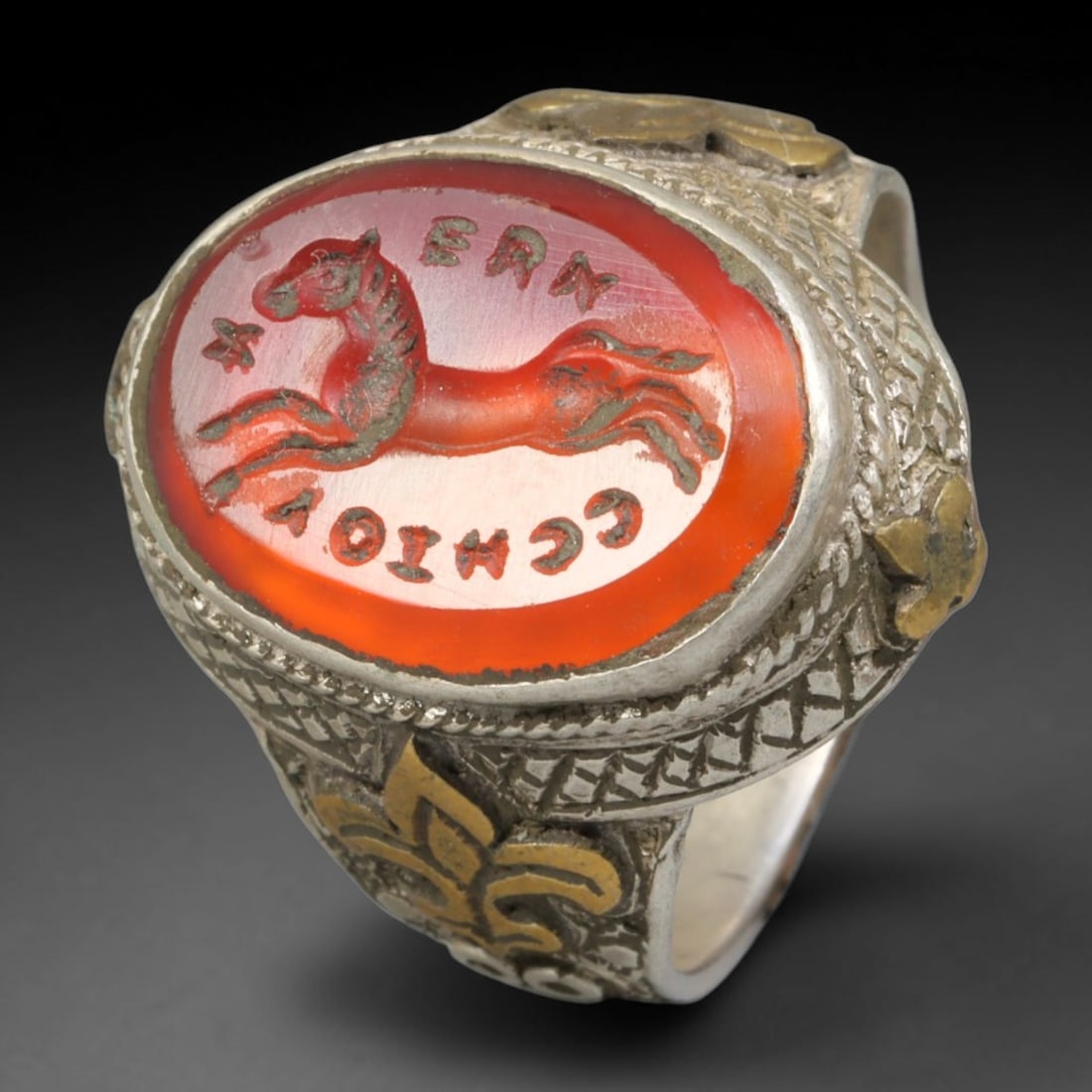 Ancient Medieval Qajar Persian Culture Silver Carnelian Intaglio Signet Ring (1789-1925 CE), 18BF: This authentic antique handcrafted silver signet ring originates from Qajar Dynasty Persian craft traditions, a revered form of elite personal seal jewelry widely traded and worn across historic Persi