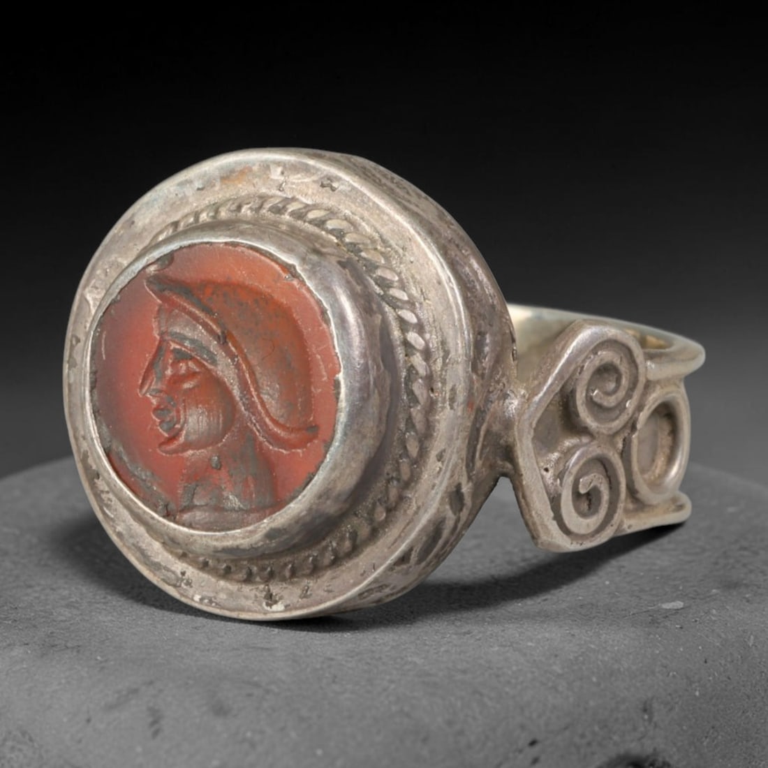 Ancient Medieval Qajar Persian Culture Silver Carnelian Intaglio Signet Ring (1789-1925 CE), 26BF: This authentic antique handcrafted silver signet ring originates from Qajar Dynasty Persian craft traditions, a revered form of elite personal seal jewelry widely traded and worn across historic Persi