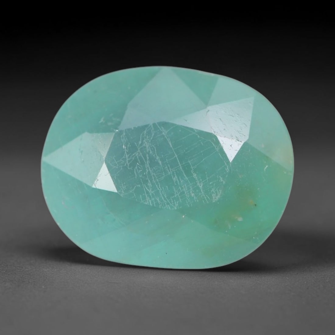 3.93ct Natural Madagascan Faceted Grandidierite Rare Loose Gemstone, 46BF: This expertly faceted finished grandidierite holds soft translucent body tone with fine faint natural internal veining visible beneath precisely cut reflective facets within its 11x8.8x5.9mm calibrate