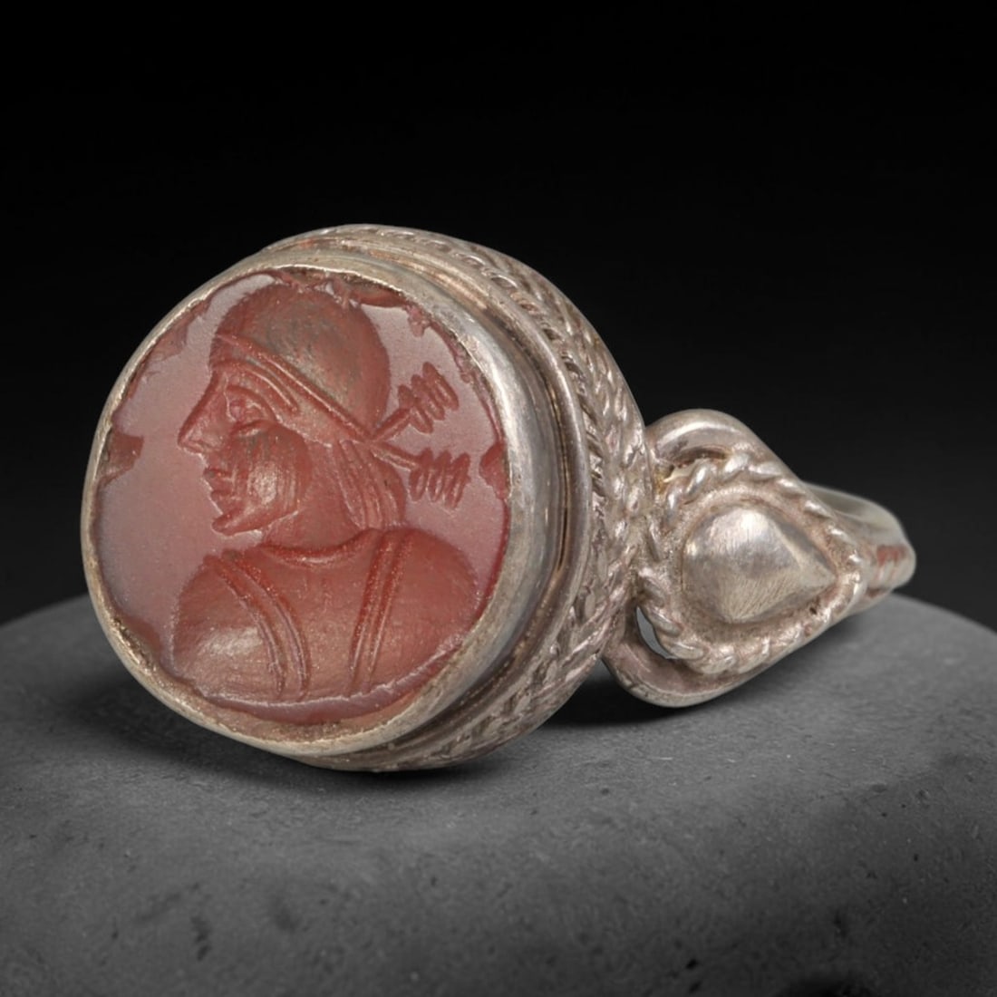 Ancient Medieval Qajar Persian Culture Silver Carnelian Intaglio Signet Ring (1789-1925 CE), 27BF: This authentic antique handcrafted silver signet ring originates from Qajar Dynasty Persian craft traditions, a revered form of elite personal seal jewelry widely traded and worn across historic Persi