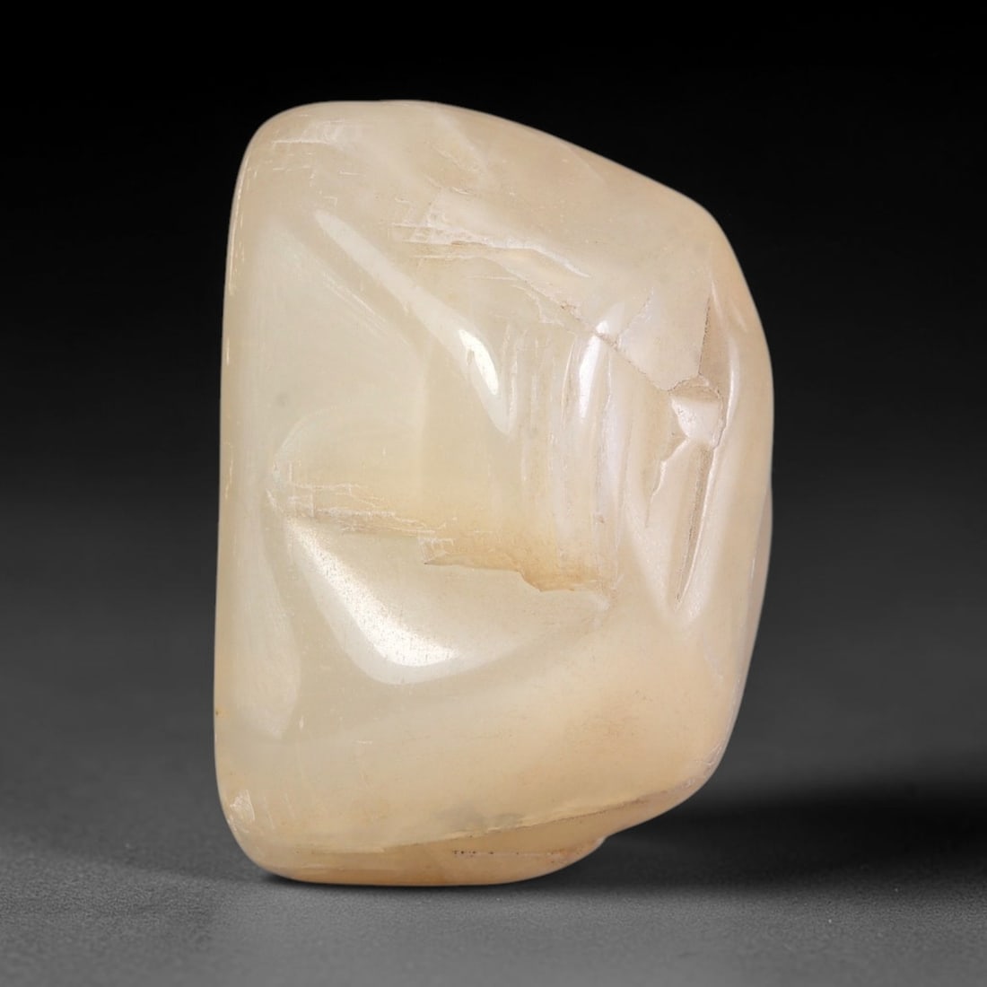 98ct Natural Ceylon Pale Cream White Moonstone Rough, 75AH: This smooth weathered moonstone rough carries soft pale cream white translucency with subtle internal silvery adularescent shimmer locked within its naturally tumbled surface, fine faint mineral veini