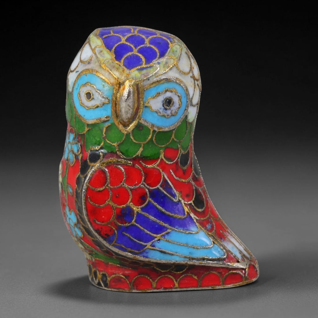 Vintage Chinese Copper Cloisonne Owl Figurine - Multicolor Enamel Effigy, 30AR (1 of 3)