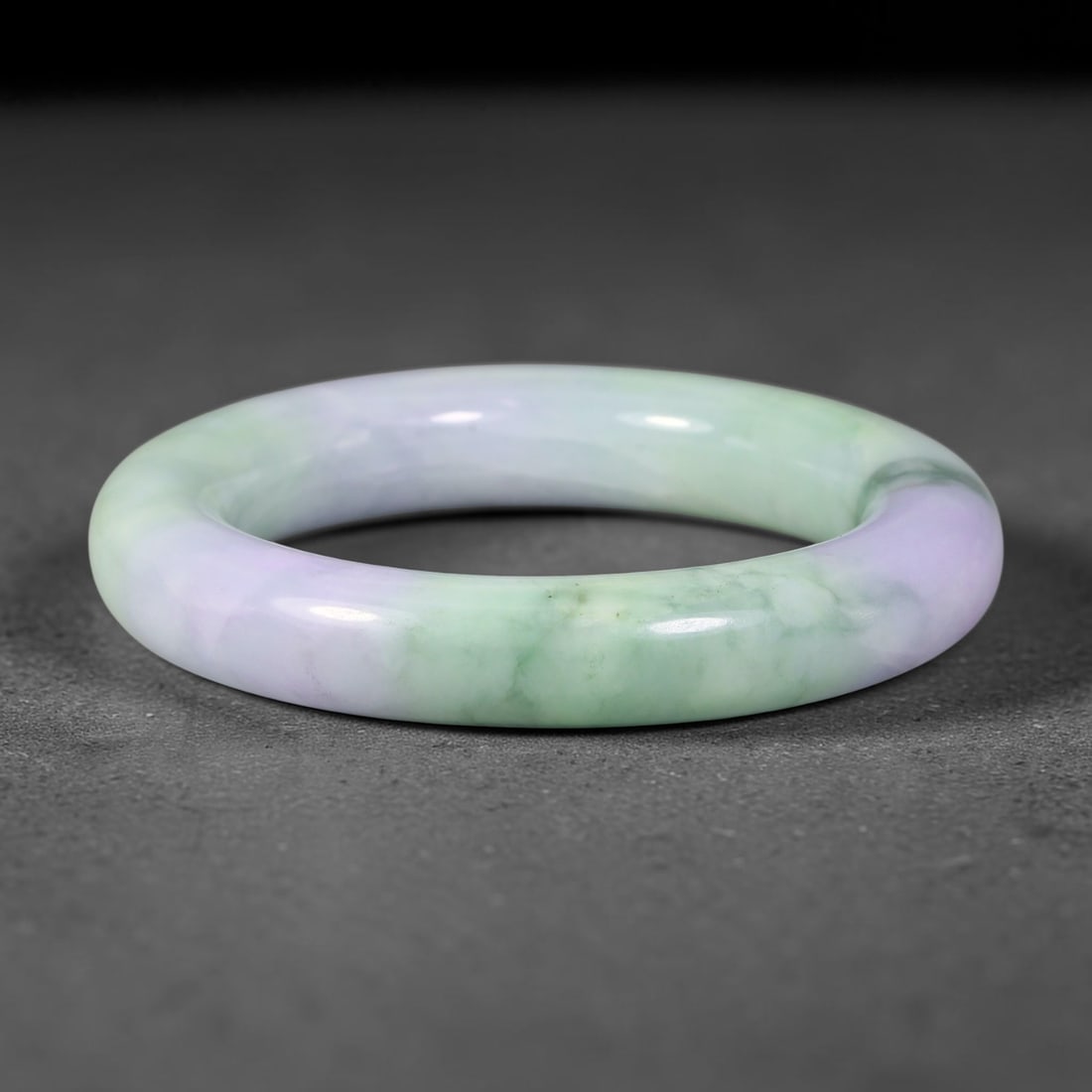 Natural Burmese Type A Jadeite Jade Bangle Bracelet, 89BK: Polished untreated Burmese Type A jadeite jade bangle bracelet with a 54 mm inner diameter and a 12 mm band width. Crafted into a classic rounded interior flat exterior shape with smooth continuous hi