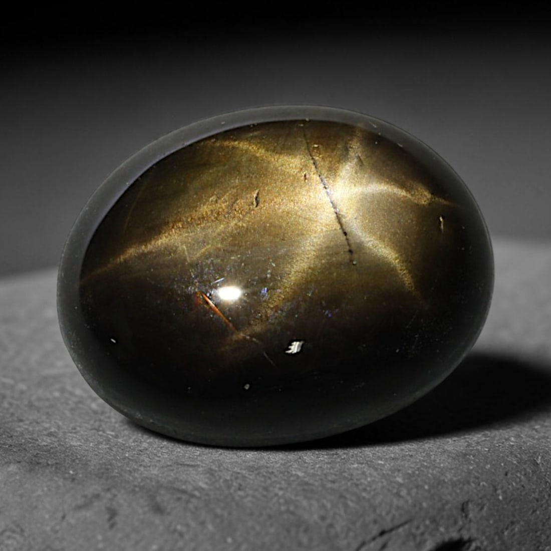 2.70ct Natural Siamese 6-Ray Black Star Sapphire Loose Gemstone, 33BD: This polished star sapphire originates from classic Siamese mining deposits, featuring a deep dark crystalline base with fine native mineral traces trapped within its structure, sized at calibrated 8.