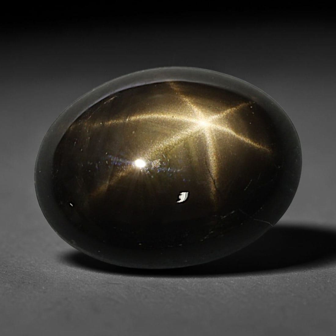 2.91ct Natural Siamese 6-Ray Black Star Sapphire Loose Gemstone, 38BD: This polished star sapphire originates from classic Siamese mining deposits, featuring a deep dark crystalline base with fine native mineral traces trapped within its structure, sized at calibrated 9x