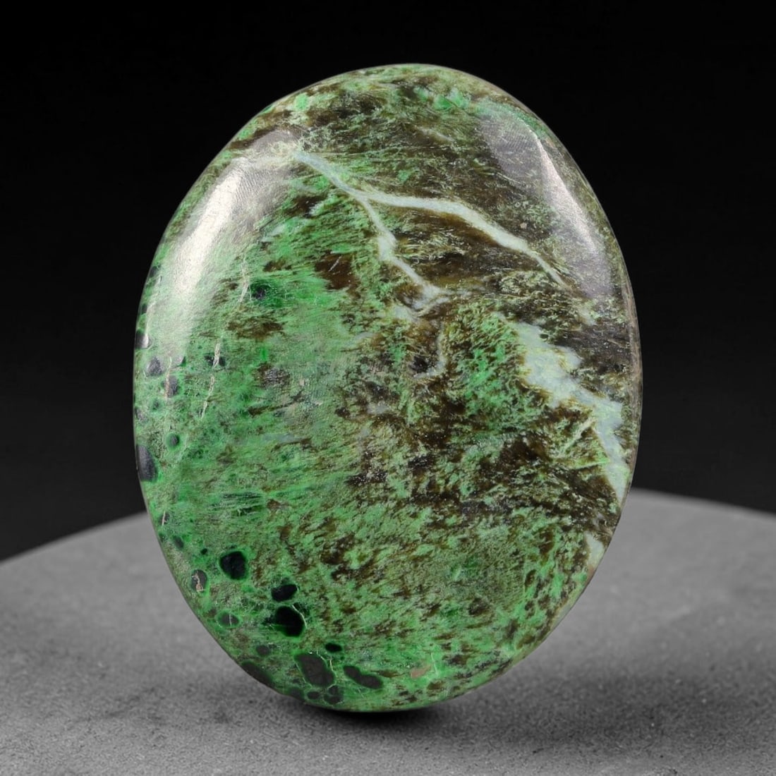 19.17ct Natural Burmese Type A Black Dot Scenic Green Jadeite Jade Cabochon, 32FA (1 of 2)